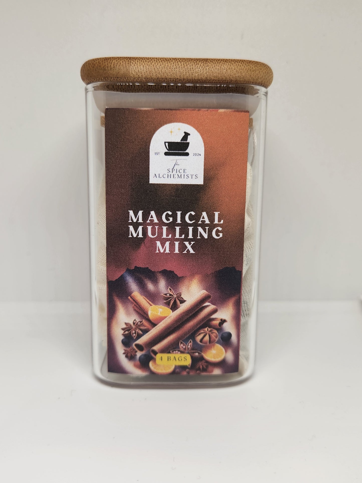 Magical Mulling Spice Mix - 4 mulling bags packaged in eco-friendly glass jar